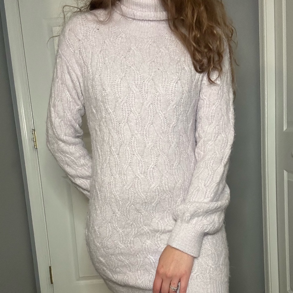Cozy Cable Knit Turtleneck Sweater Dress